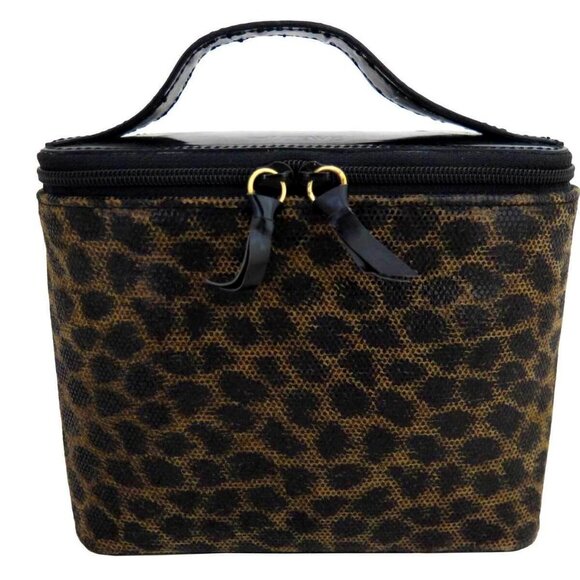 LOEWE Handbag Leather Leopard Pouch Bag Purse Designer Black/Brown - Picture 1 of 11